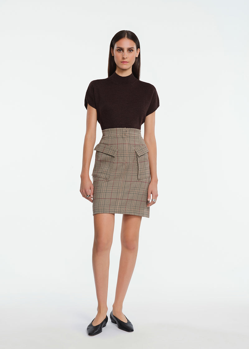 Stretch Houndstooth Mini Skirt