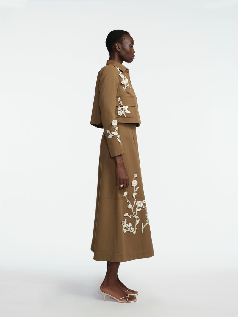 Leather Floral Embroidered Rustic Stretch Cotton Jacket