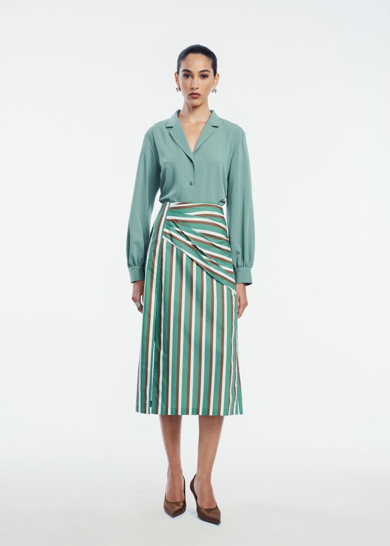 Striped Cotton Asymmetrical Skirt