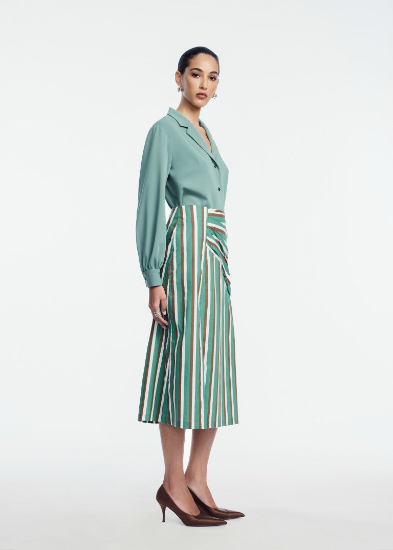 Striped Cotton Asymmetrical Skirt