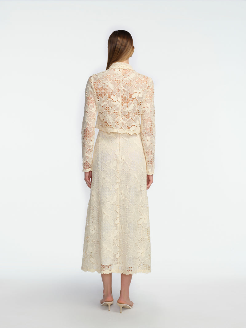 Lattice Guipure Lace Midi Skirt Cream / 2 / PF261672 Lattice Guipure Lace Midi Skirt Cream / 2 / PF261672