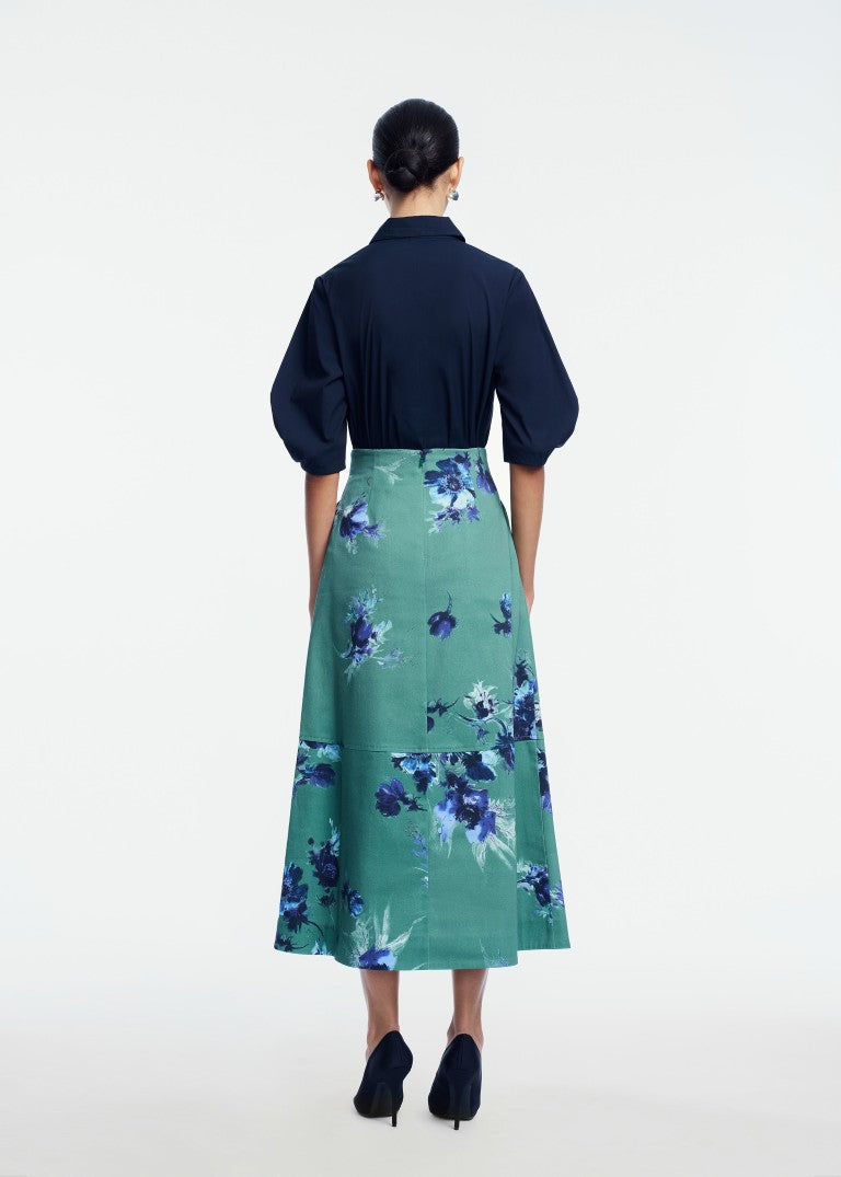 Floral Stretch Cotton Midi Skirt
