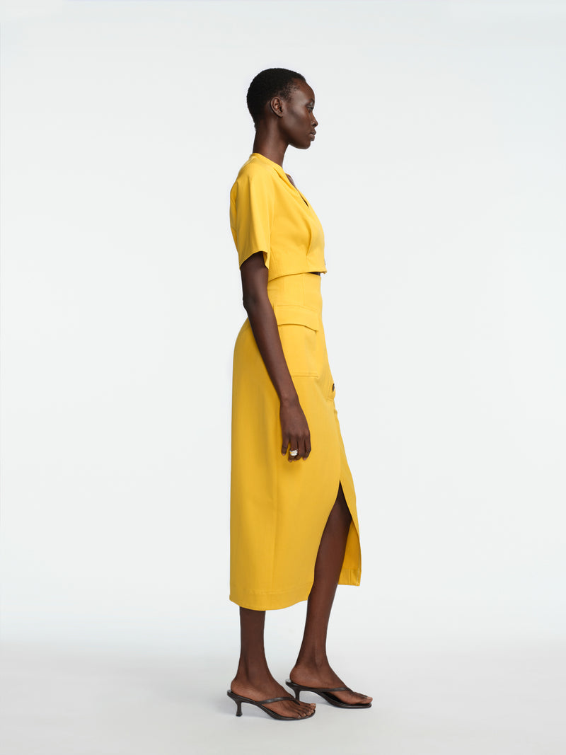 Stretch Cotton Asymmetrical Button Top