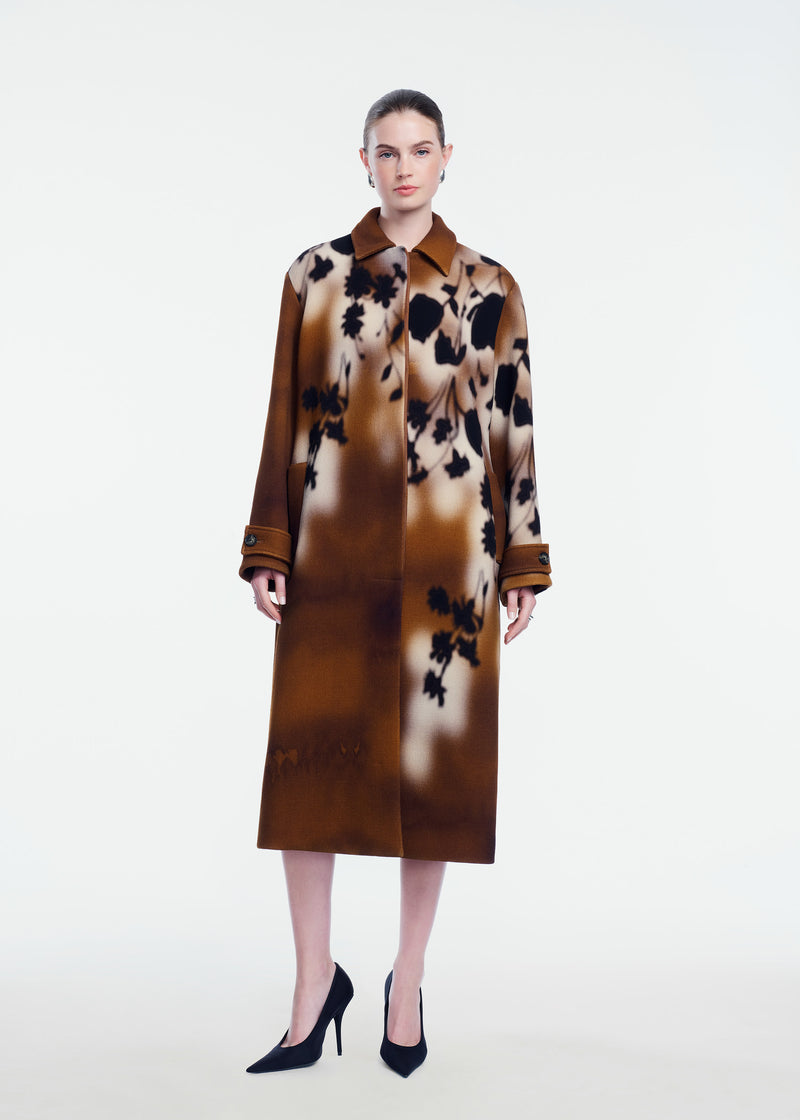 Floral Printed Wool Long Coat