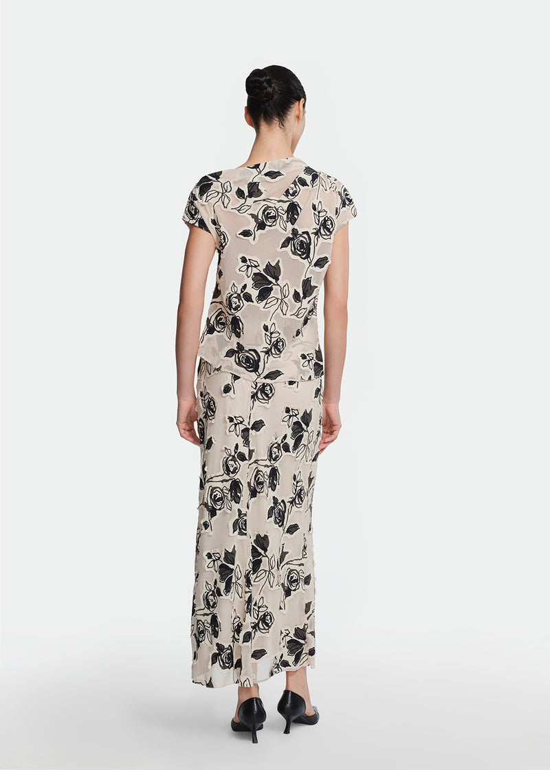 Floral Cut Chiffon Draped Top