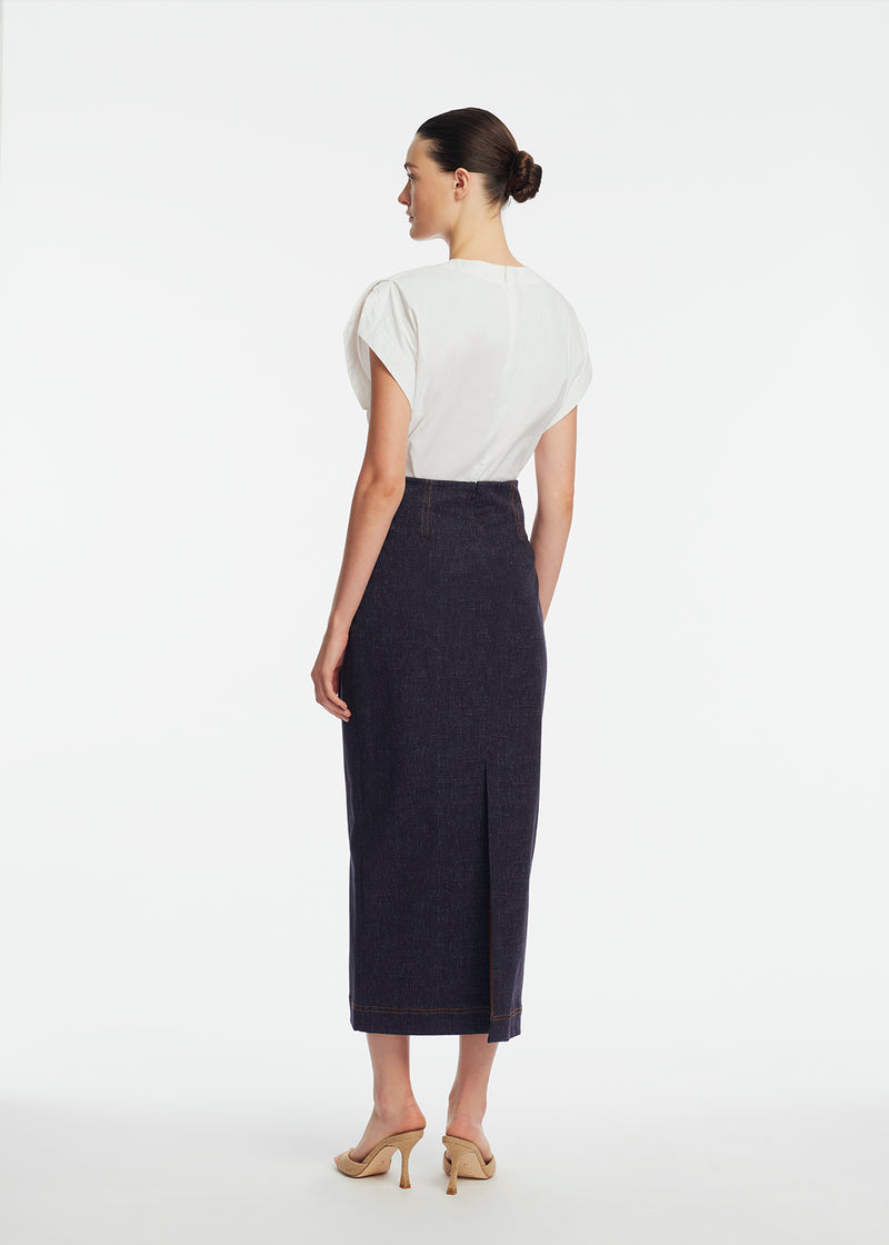 Stretch Denim Ruffle Skirt