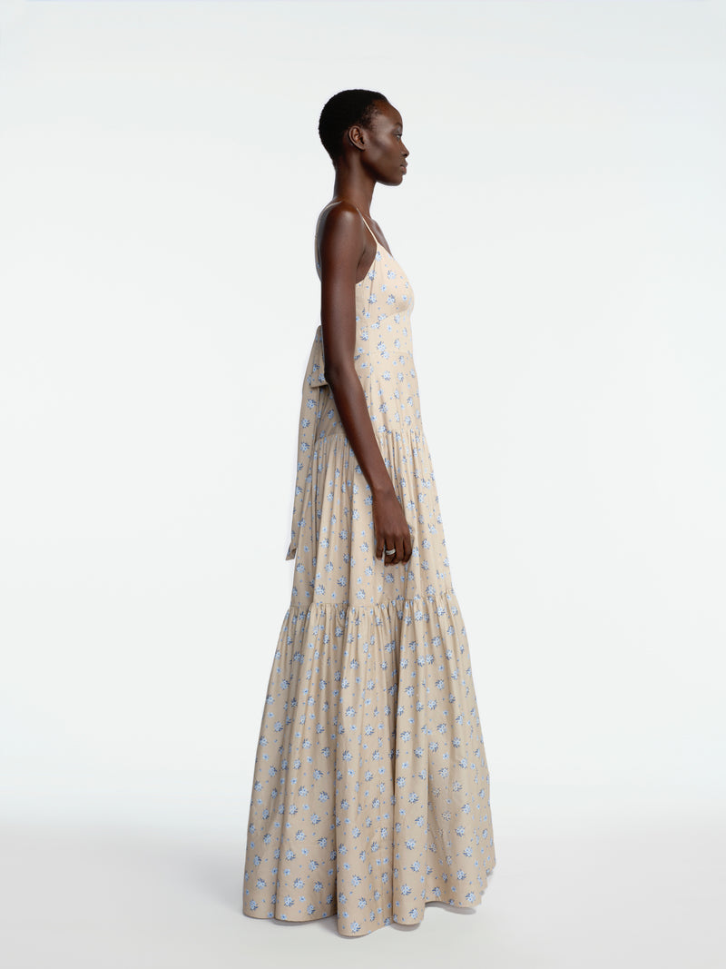 Floral Printed Cotton Tiered Gown