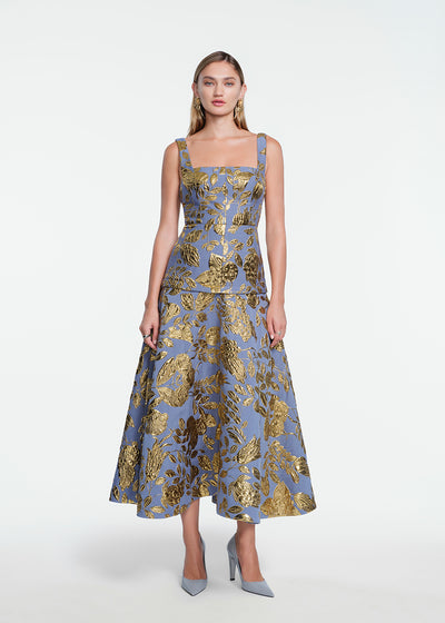 Floral Fil Coupe Square Neck Dress