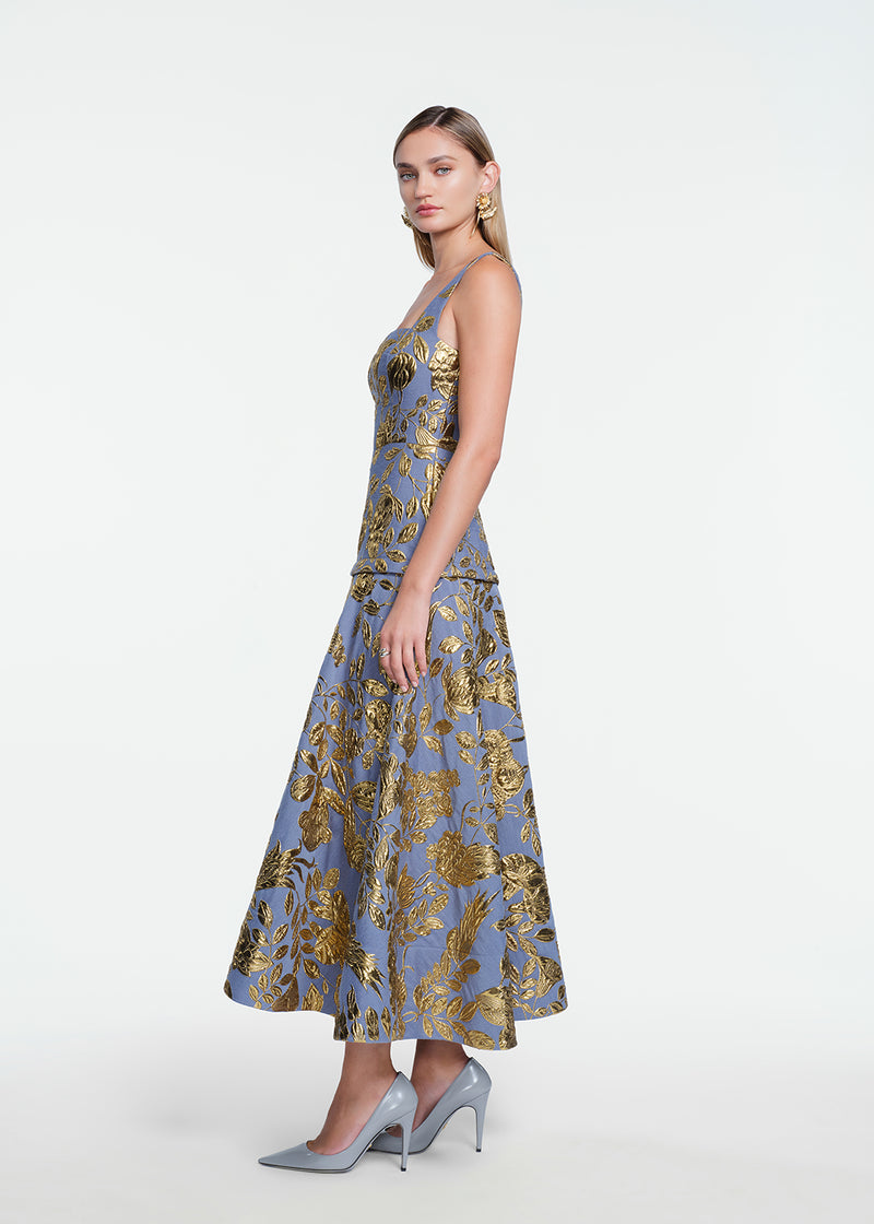 Floral Fil Coupe Square Neck Dress