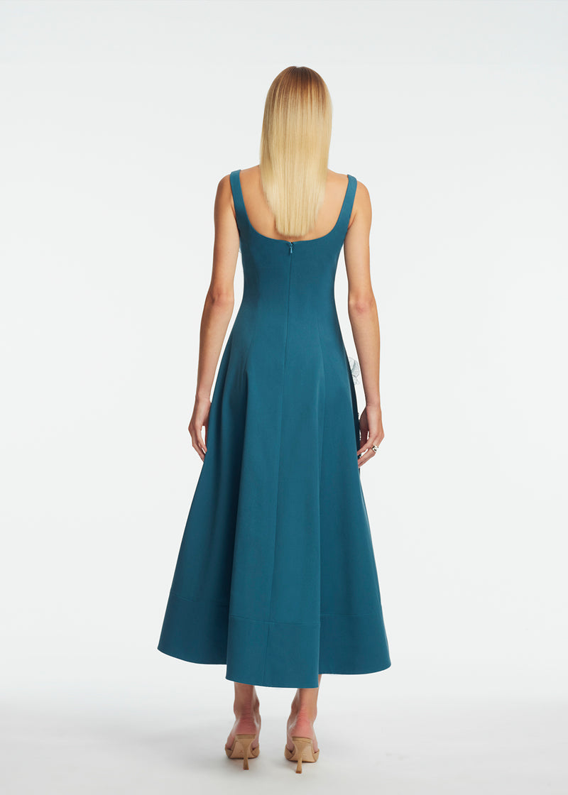 Peony Embroidered Stretch Cotton Full Dress