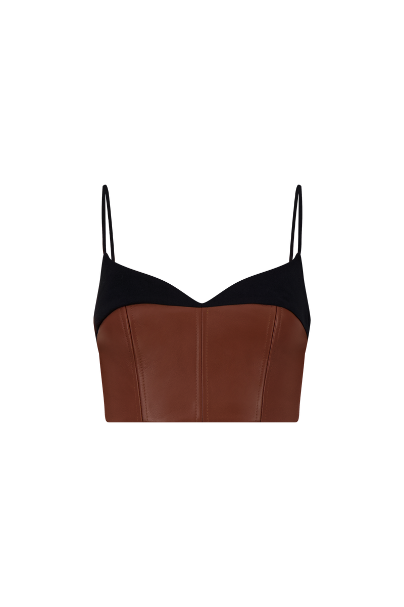 Cotton Poplin Leather Bustier