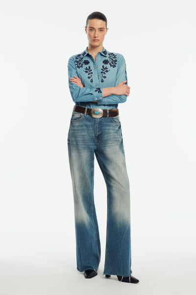 Floral Seed Bead Classic Ranch Shirt
