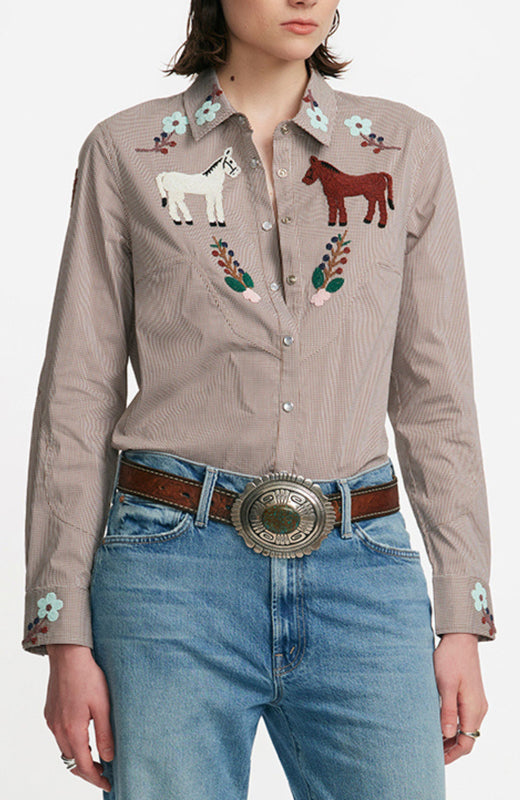 Conversation Embroidery Twin Horse Shirt
