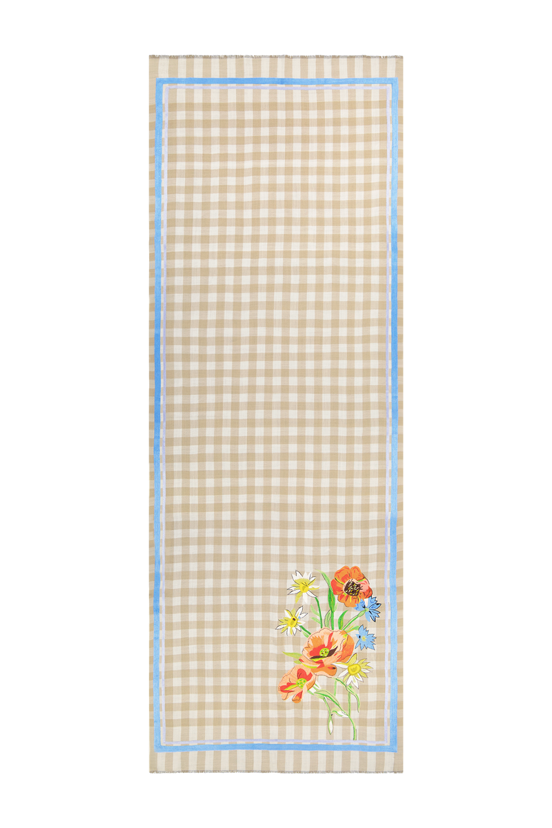 Merino Wool Floral Embroidered Scarf