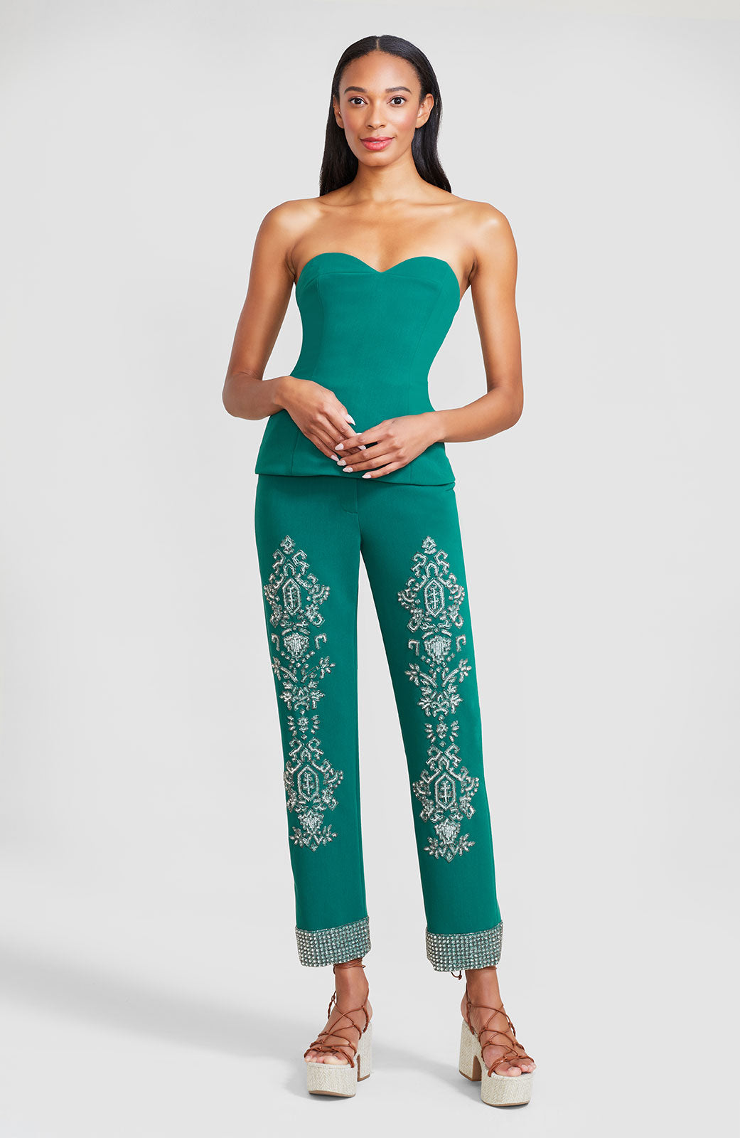 Embroidered Stretch Twill Straight Leg Pant