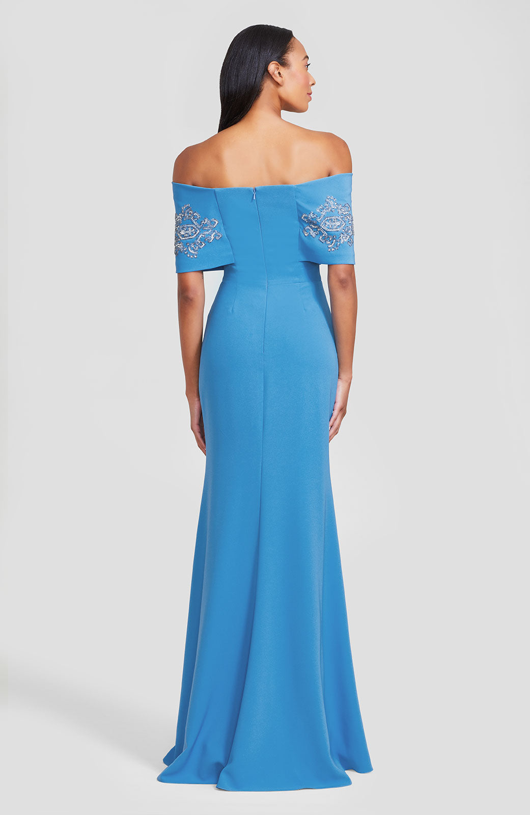 Embroidered Stretch Twill Off The Shoulder Gown
