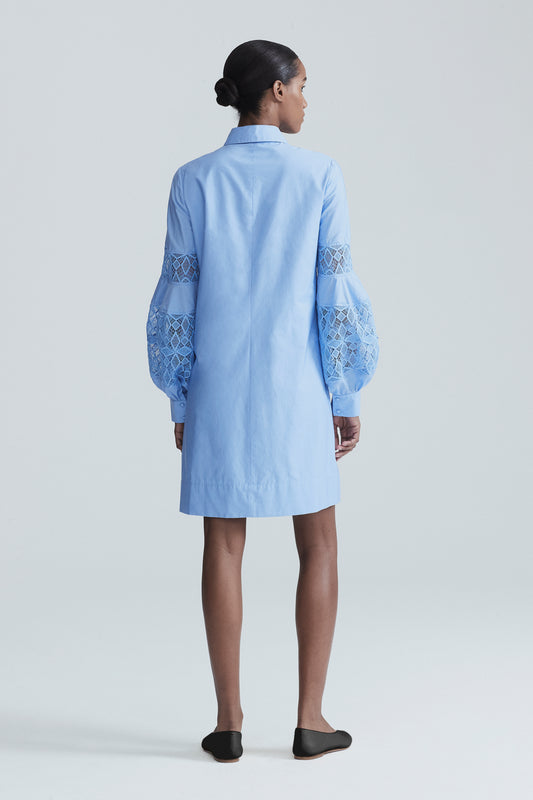 Poplin Lace Inset Full Sleeve Shirt Dress – Lela Rose 
