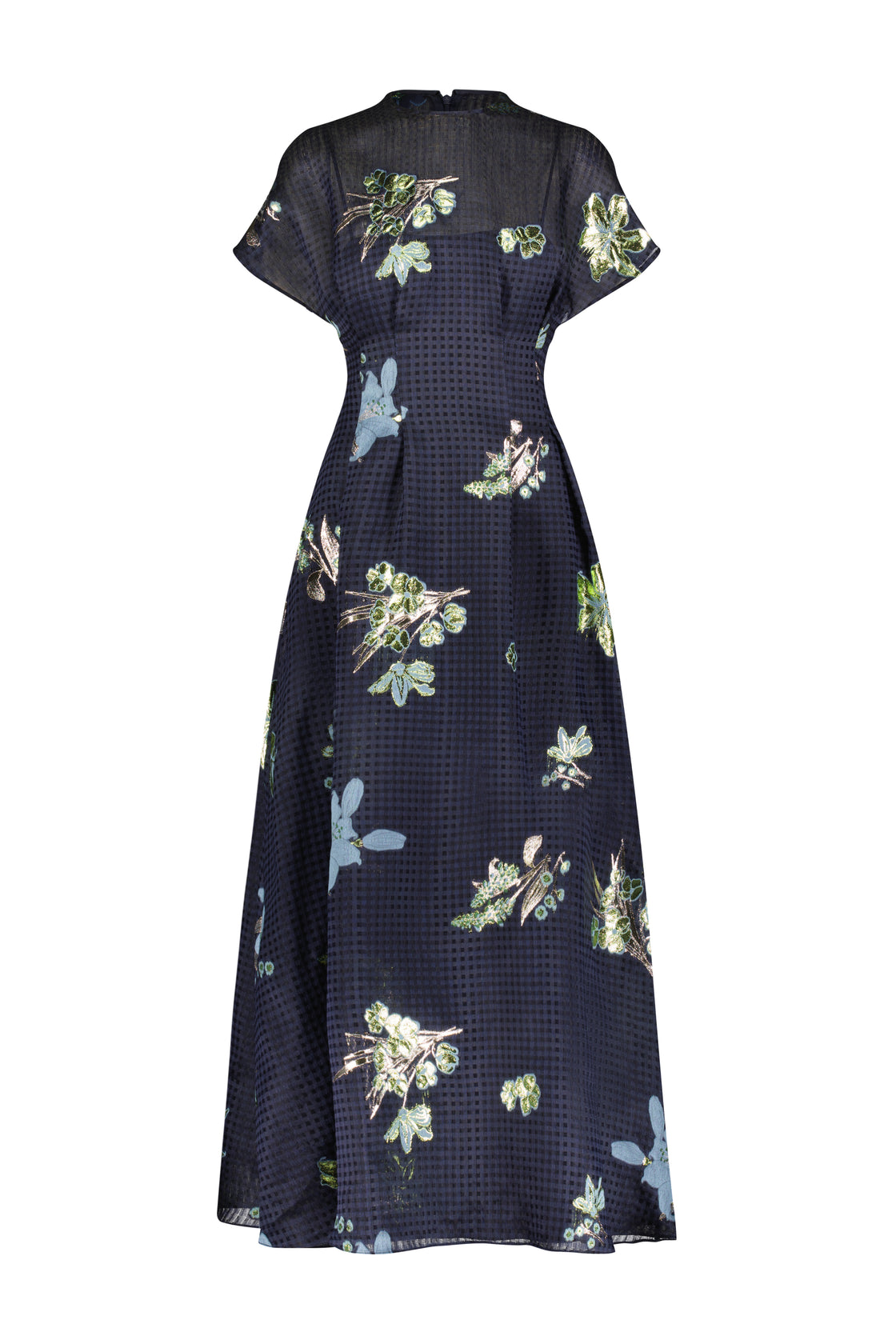 Floral Fil Coupe Short Sleeve Seamed Midi Dress