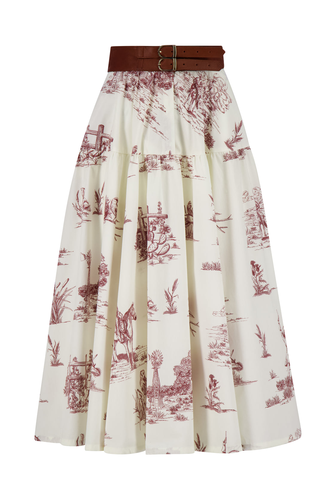 Reyrosa Cotton Leather Belted Skirt
