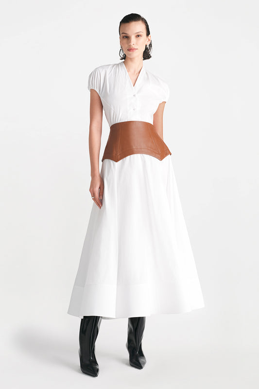 Cotton Poplin Button Front V Neck Blouse