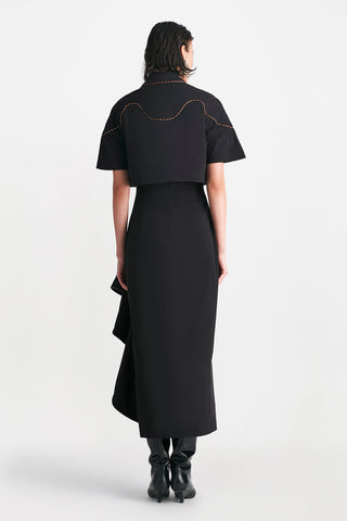 Cotton Poplin Ruffle Detail Pencil Skirt