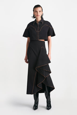 Cotton Poplin Leather Trim Cropped Shirt
