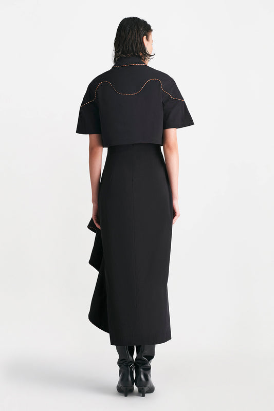 Cotton Poplin Leather Trim Cropped Shirt