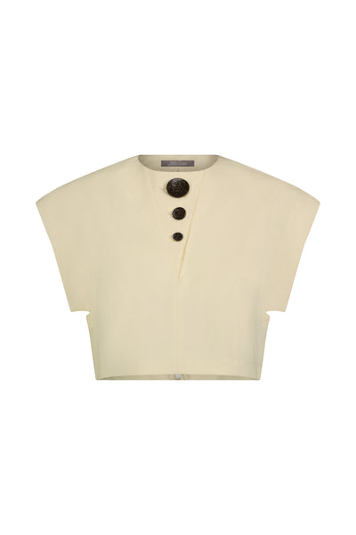 Stretch Cotton Twill Henley Detail Crop Top