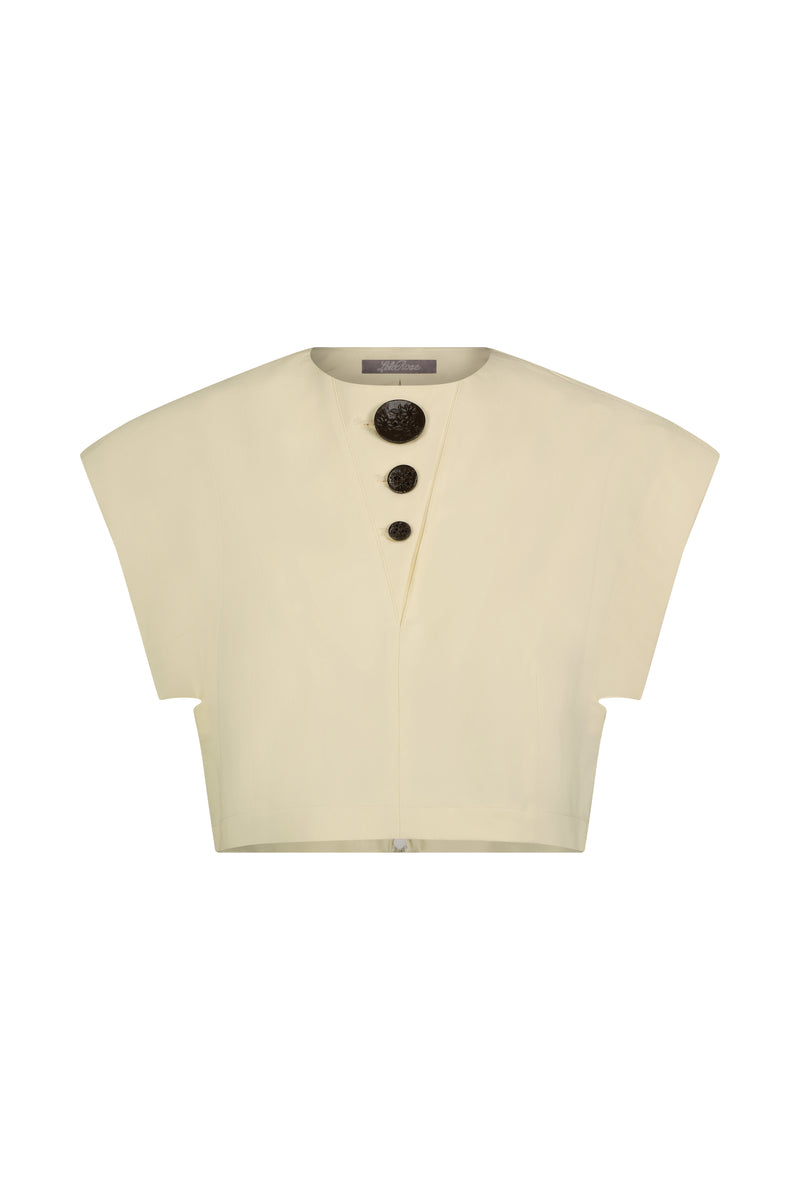 Stretch Cotton Twill Henley Detail Crop Top