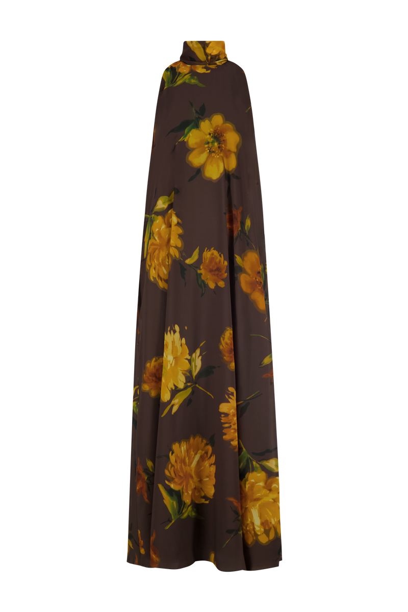 Floral Printed Chiffon Sleeveless Tie Neck Maxi Dress