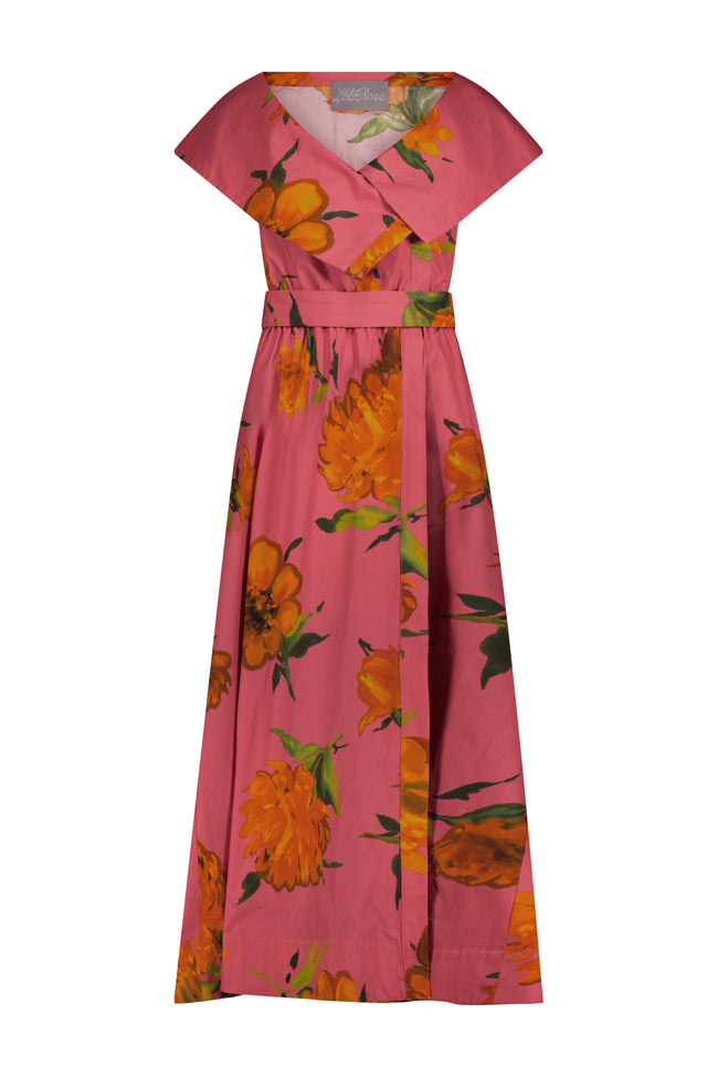 Floral Printed Cotton Asymmetrical Button Front Cuff Dress