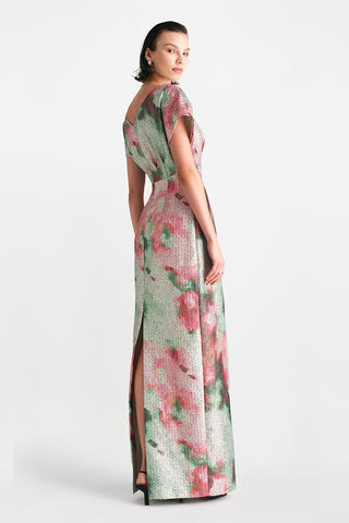 Watercolor Jacquard Boatneck Gown