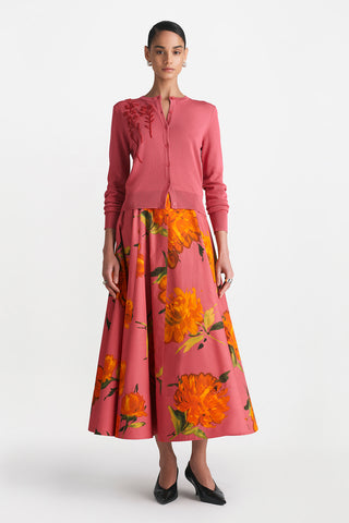 Raffia Embroidered Knit Long Sleeve Cardigan