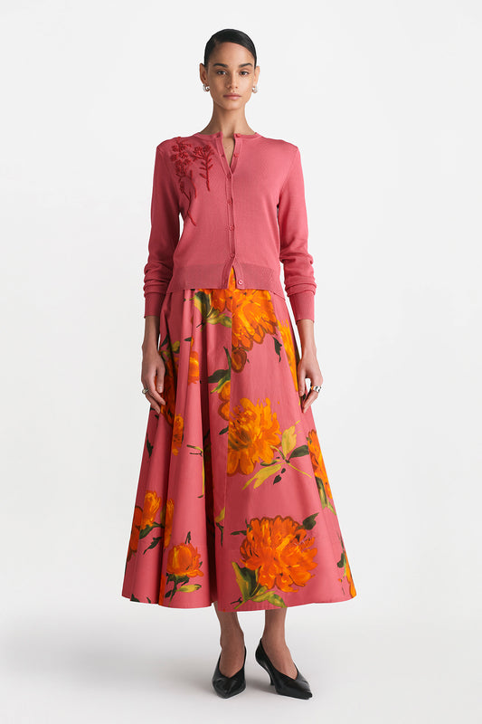 Raffia Embroidered Knit Long Sleeve Cardigan