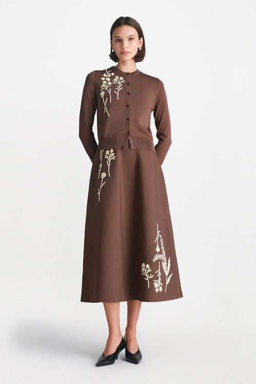 Raffia Embroidered Knit Long Sleeve Cardigan