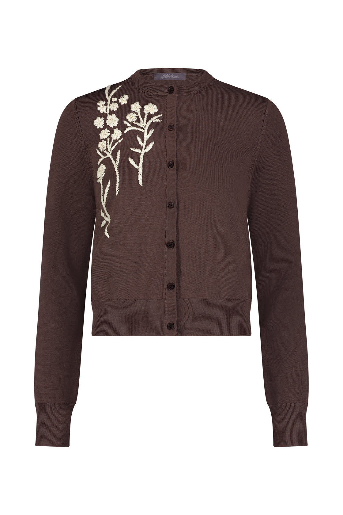 Raffia Embroidered Knit Long Sleeve Cardigan