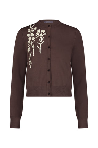 Raffia Embroidered Knit Long Sleeve Cardigan