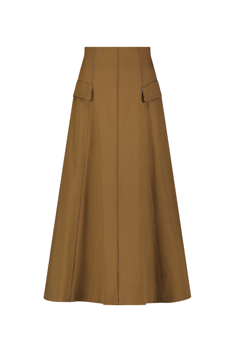 Rustic Stretch Cotton Leather Trim Skirt