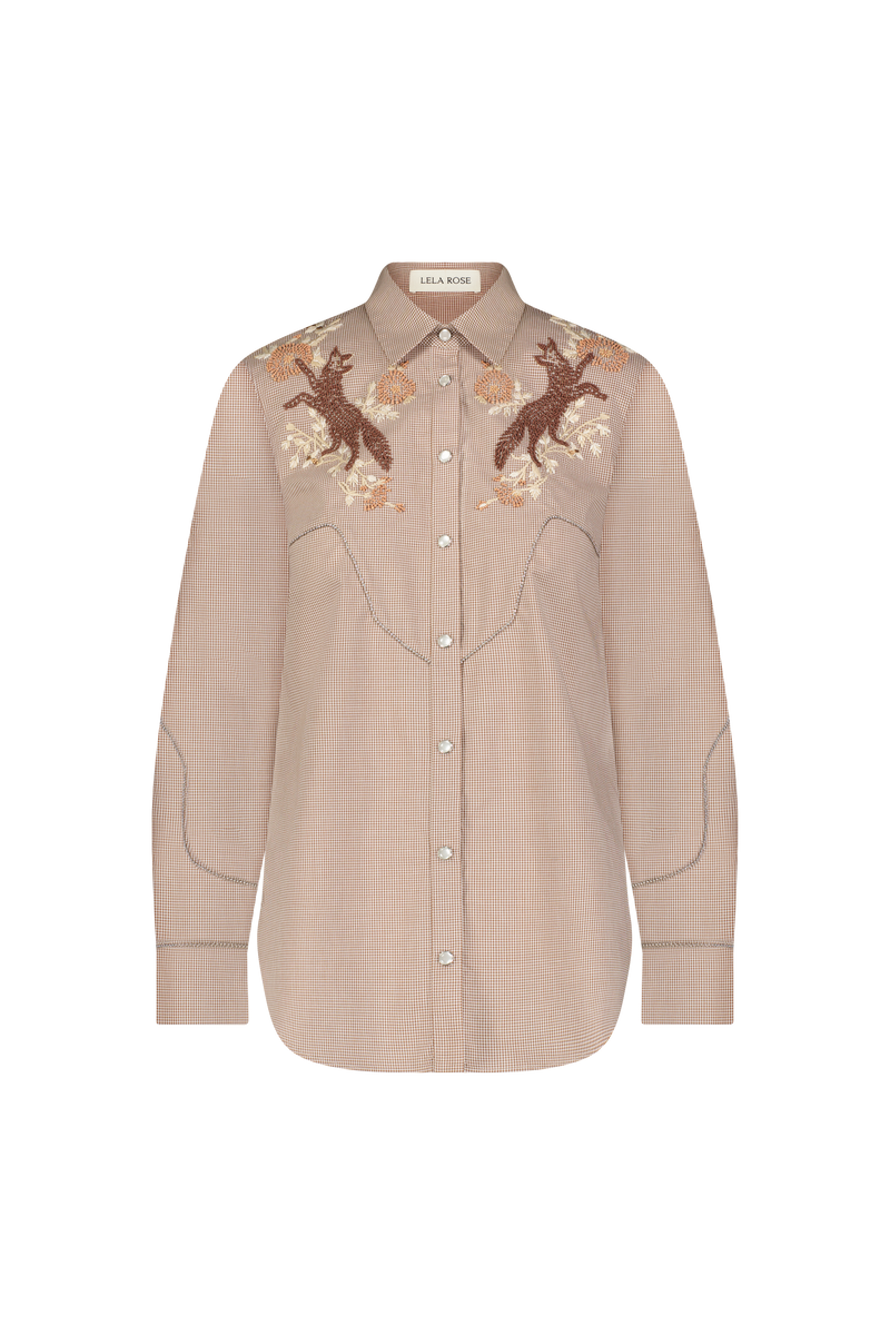 Fox Embroidered Mini Check Cotton Shirt