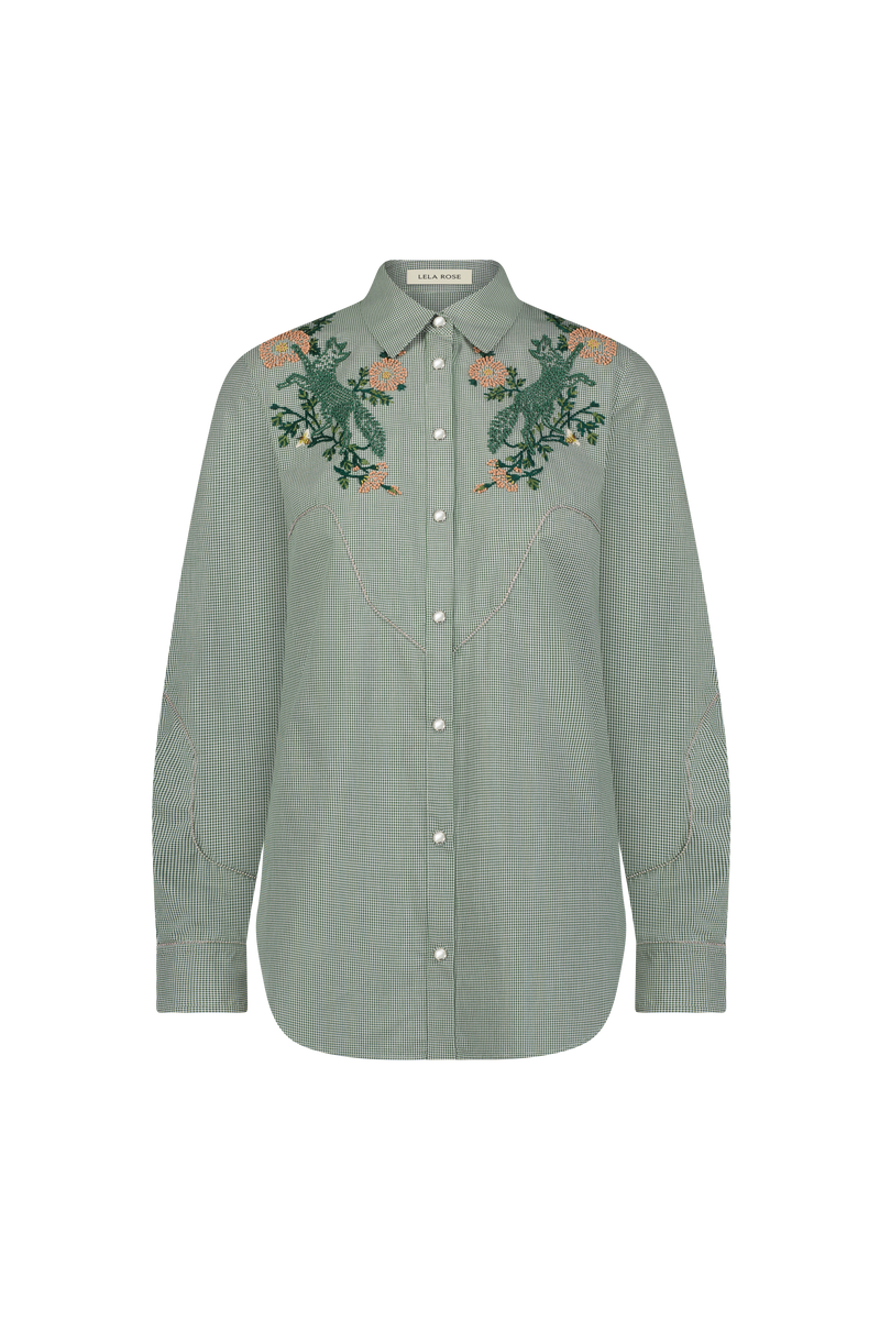 Fox Embroidered Mini Check Cotton Shirt