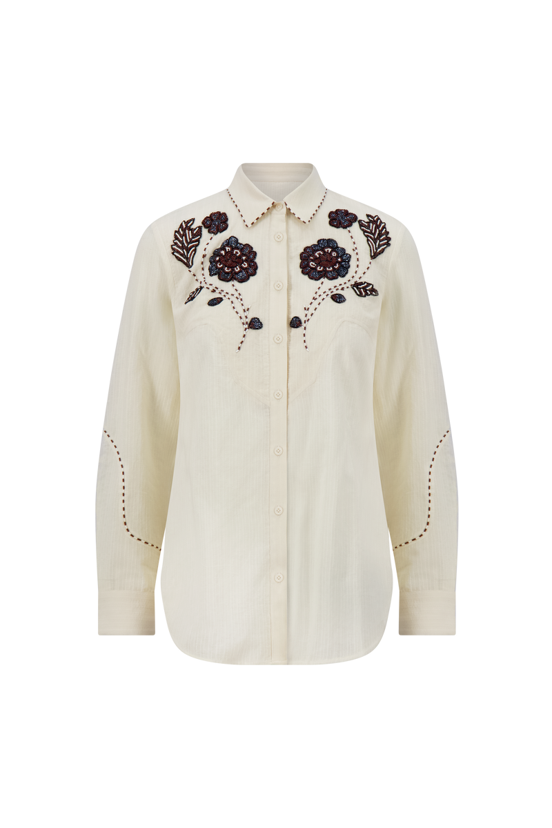 Floral Bugle Embroidered Voile Shirt