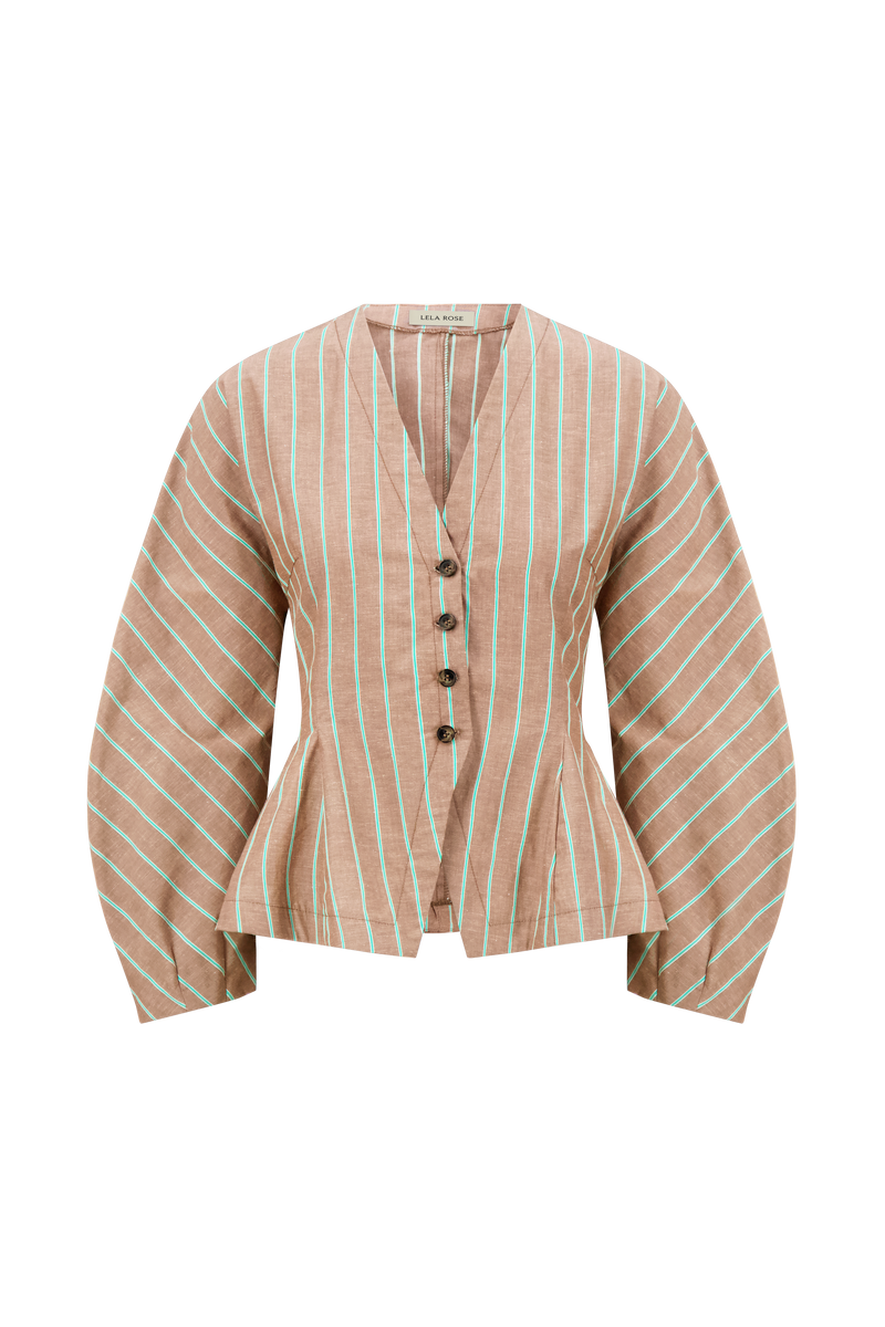 Striped Heathered Cotton V-Neck Top