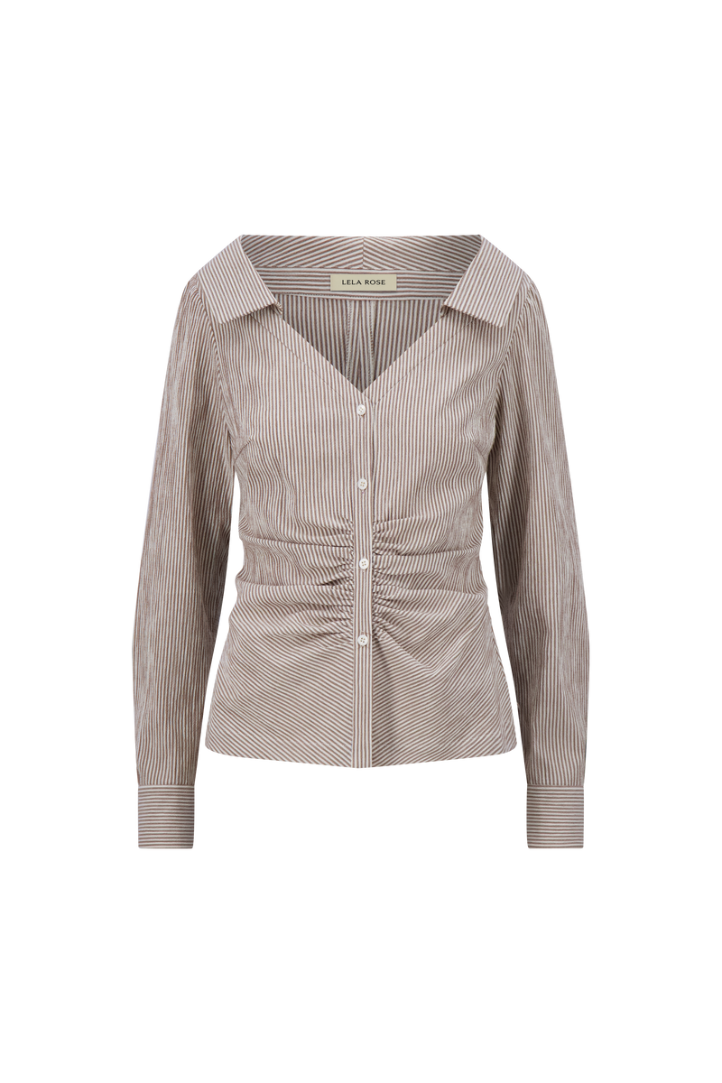 Striped Seersucker Open Neck Shirt