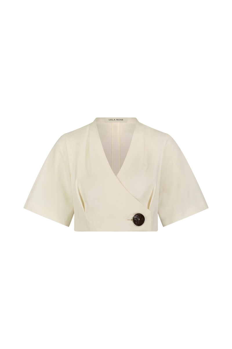 Stretch Cotton Asymmetrical Button Top