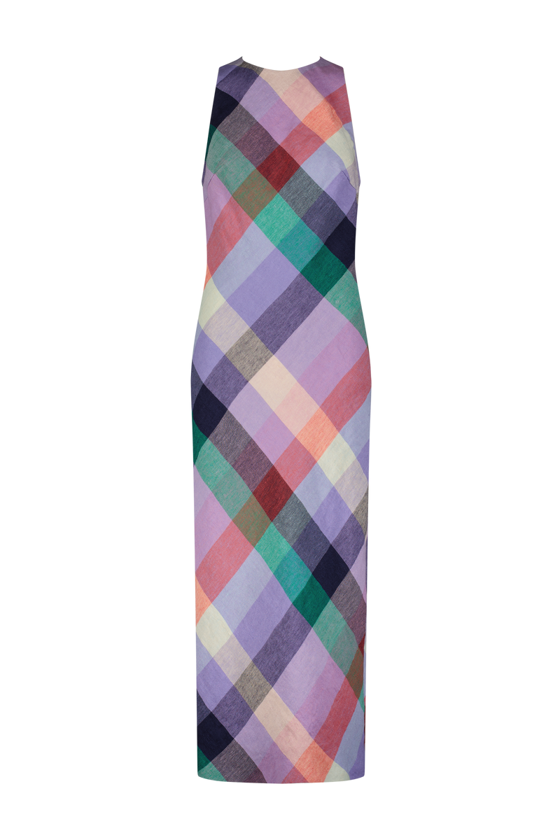 Plaid Linen Midi Dress
