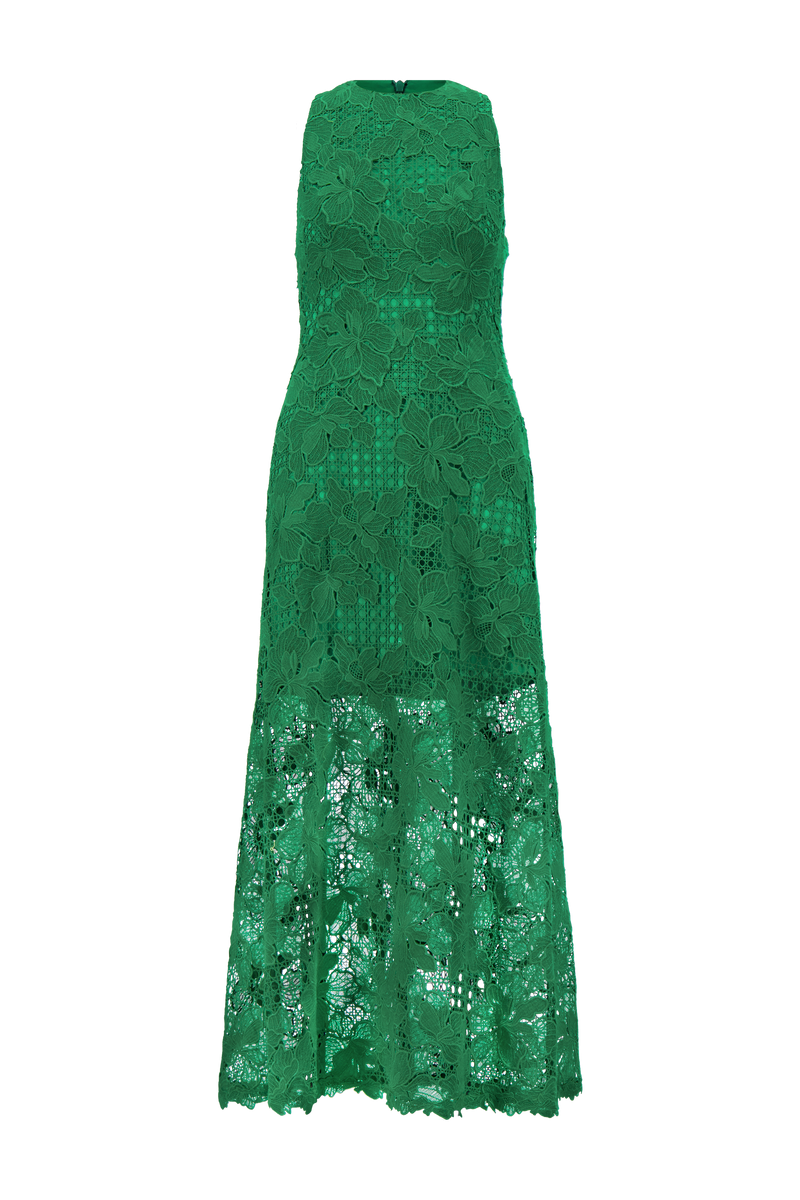 Lattice Guipure Lace Midi Dress Fern / 12 / PF269593