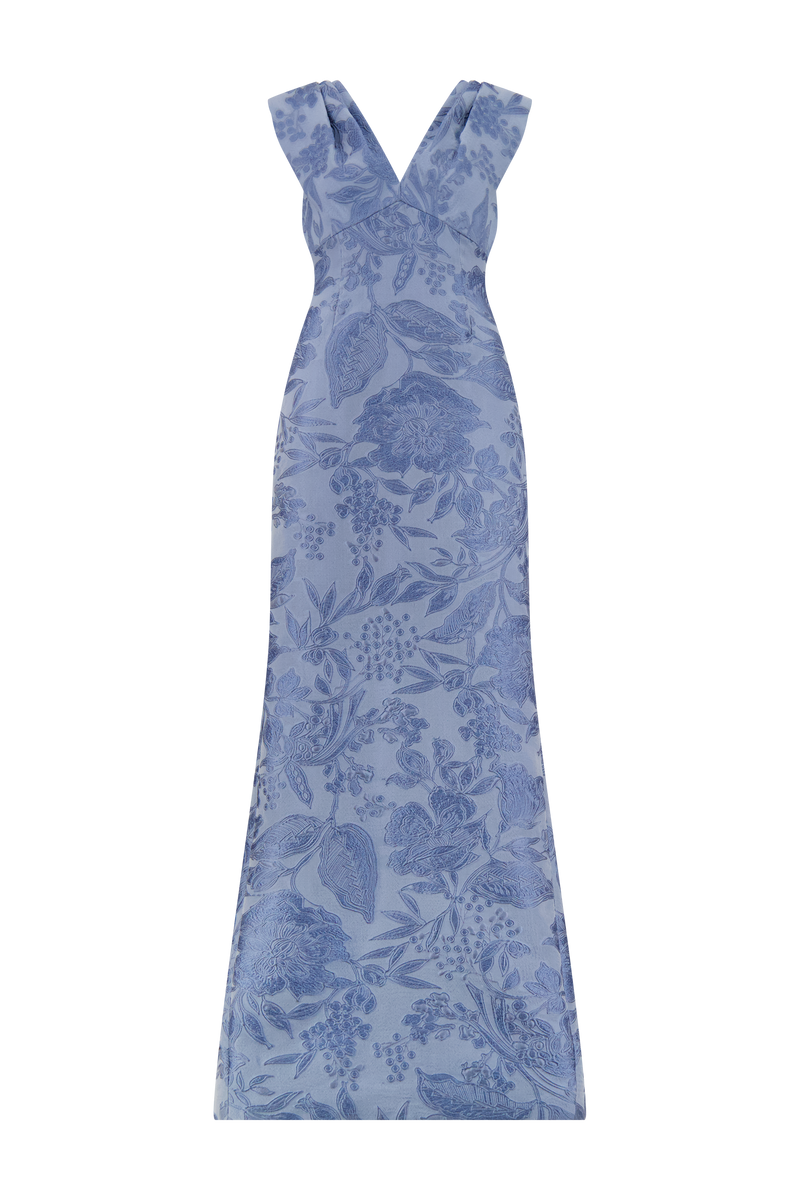 Floral Fil Coupe V-Neck Gown Bluebell Multi / 4 / PF269603