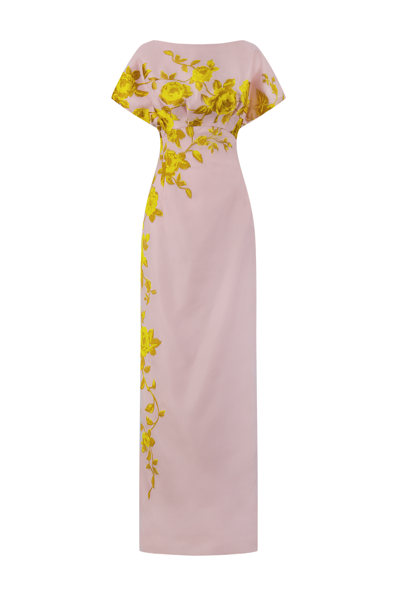 Rose Fil Coupe Column Gown