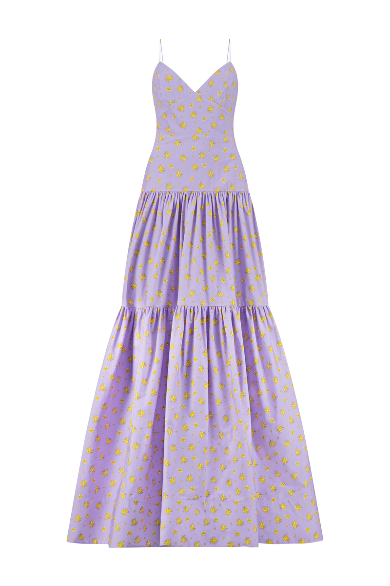 Floral Printed Cotton Tiered Gown