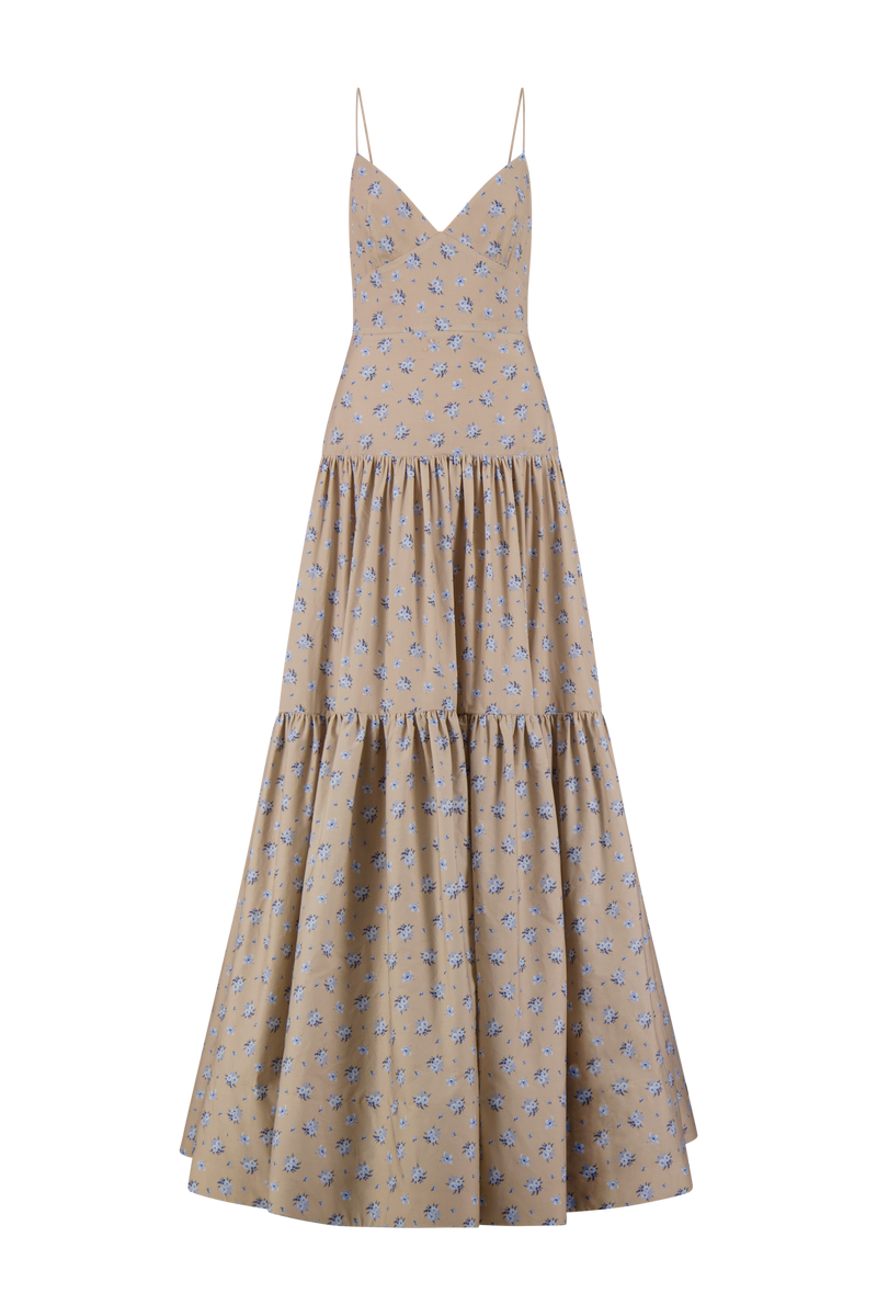 Floral Printed Cotton Tiered Gown
